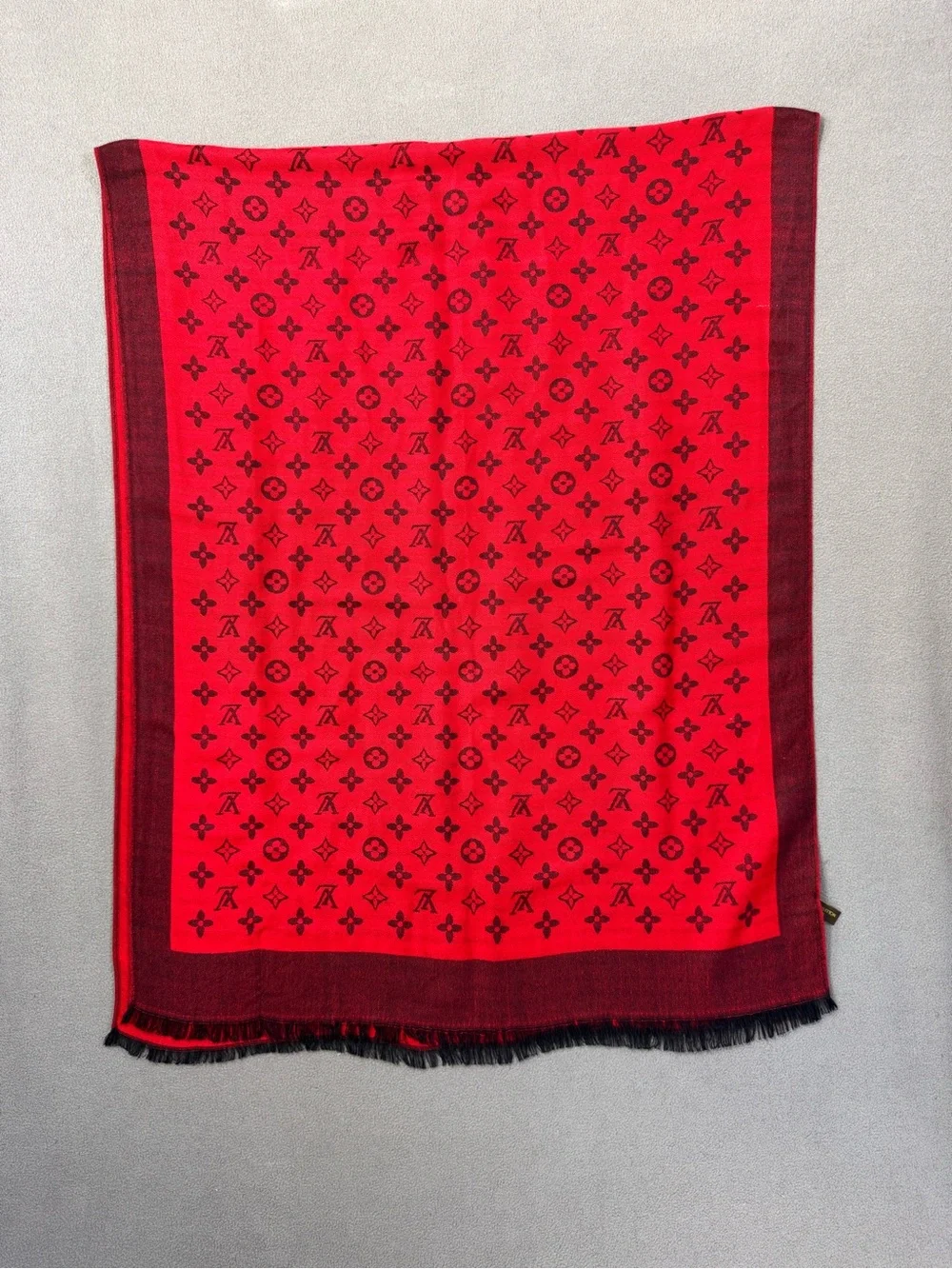 Authentic Louis Vuitton Red and Black Monogram Silk Shawl Scarf, Made in Italy